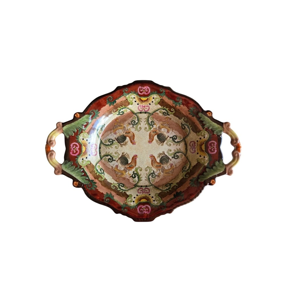 Vtg Chinese Huarong Tang Zhi Two-Handled Decorative Crackle Glaze Serving Tray